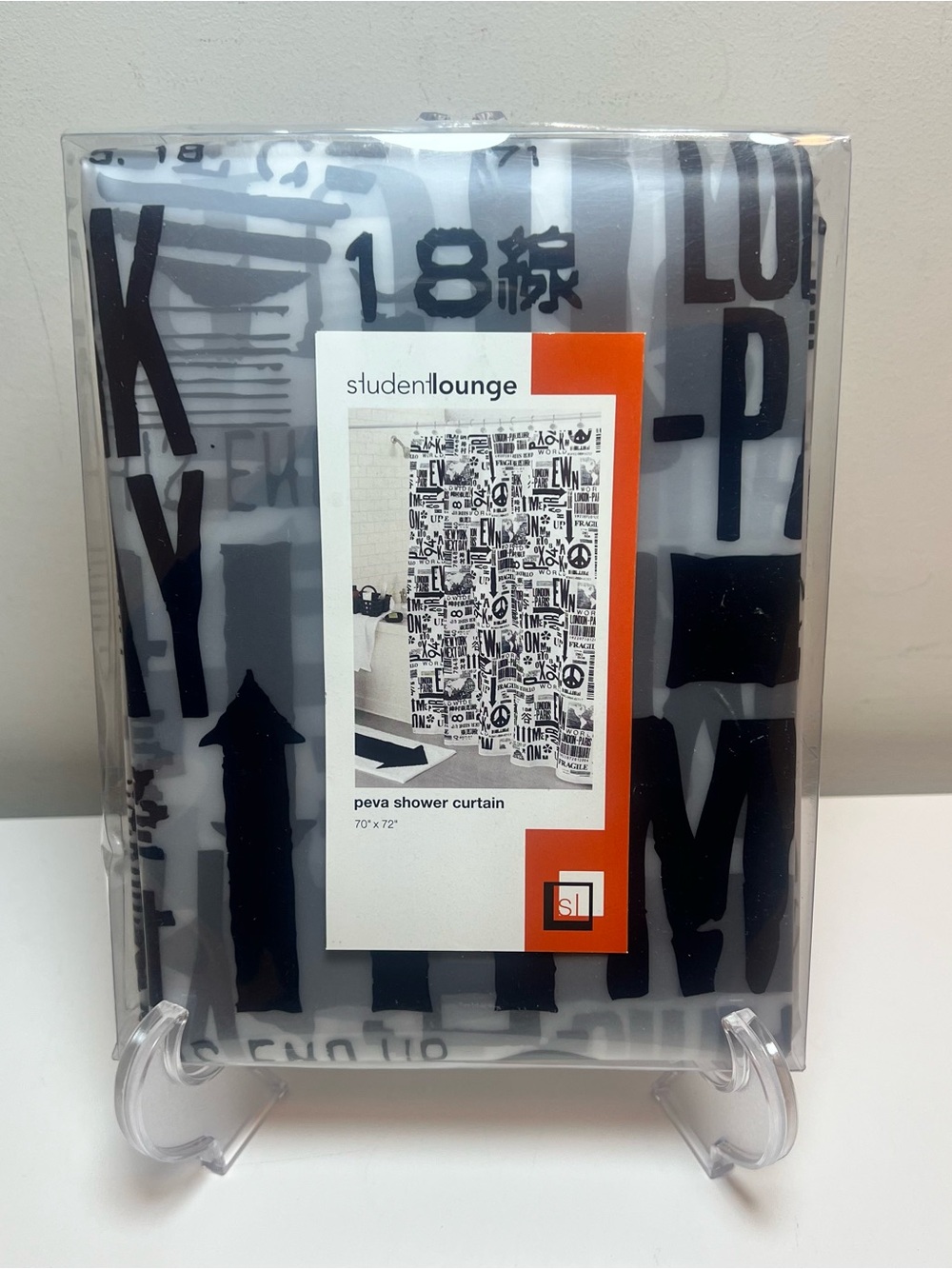 Studentlounge Black & White Text Graphic PEVA Shower Curtain